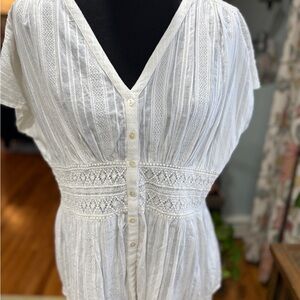 Sundance White Lace Button-Down Top Large